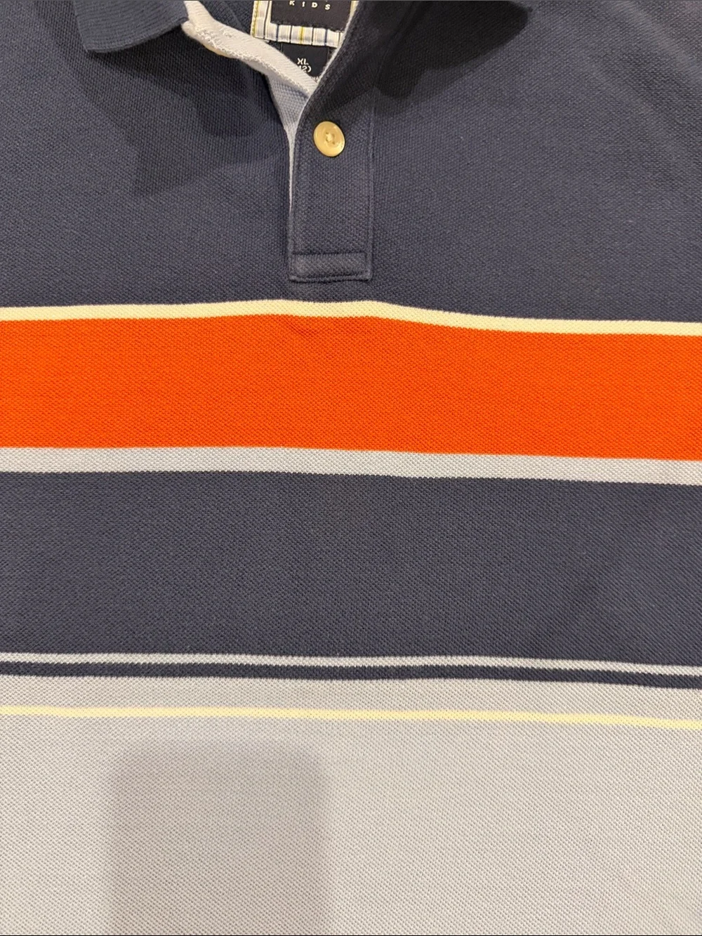 GAP KIDS BOYS BLUE, ORANGE AND WHITE STRIPED 2 BUTTON POLO SHIRT SIZE 12